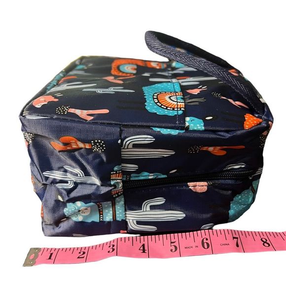 Llama Insulated Lunch Box Navy Blue Pastel Cartoon Llamas Zipper 8” x 9” x 5” - Picture 3 of 9